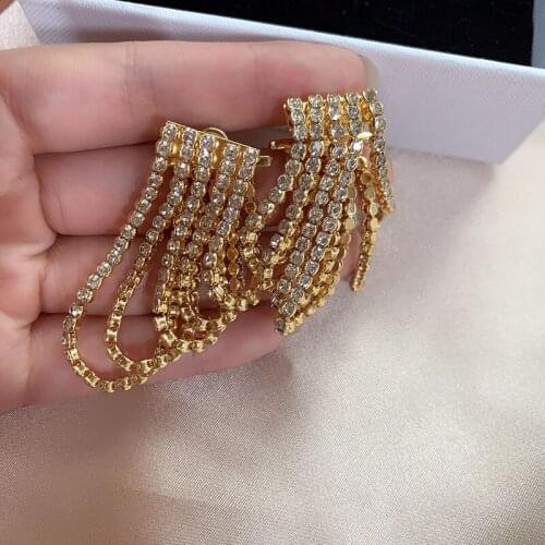 2020 new luxury exaggerated Rhinestone tassel net red long high-end sense earrings and Earrings