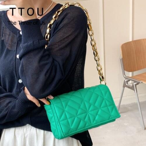 2021 New Fashion Small Underarm Shoulder Bag for Women Rhombus Pattern PU Leather Handbag Thick Chain Retro Female Tote Bag