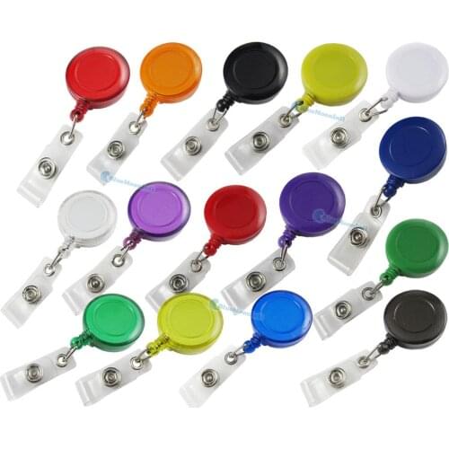 20 Pcs / Lot 32mm Solid Clear Retractable Reel with Belts metal Clips for ID Badge Holders Key Cards Name Tag Holder