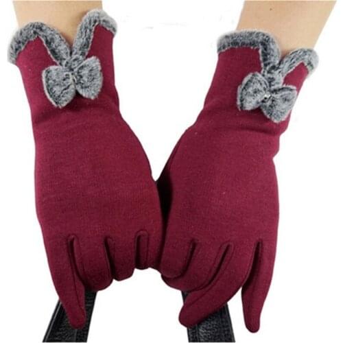 Full Finger Smartphone Touched Screen Gloves Women Mittens Winter Gloves Bow Warm Wool Soft Screen Touch Gloves female JH934555