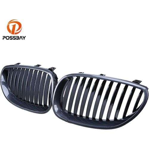 POSSBAY Imitation Carbon Fiber Car Front Bumper Center Kidney Grilles For BMW 5-Series E61 Touring 2003-2010 Car Racing Grills