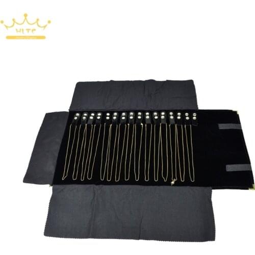 Jewelry Roll Bag for Travel Portable Carring Case Velvet Organizer Multi Functional Necklace Storage Box Foldable Metal Corner