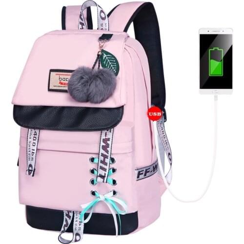 New Korean Cute USB Boys Girls Kids Book Bags Teenagers Student Schoolbags Women Men Laptop Travel Backpack
