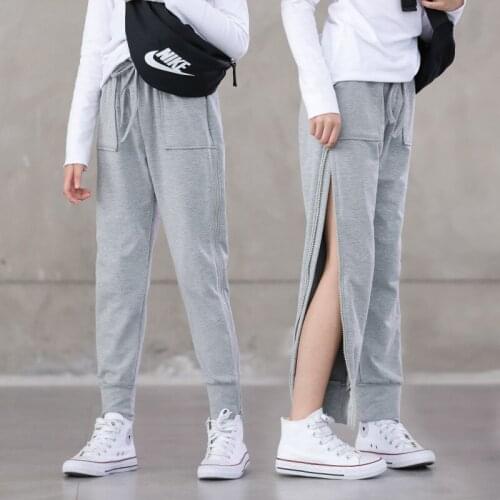 Teen Girls Gray Zipper Jogger Pants 2020 Autumn Elastic Waist Loose Casual Trousers 10 12 14 years Girl