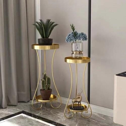 Nordic Simple Flower Pot Shelf Ornaments Living Room Multi Floor Shelf Luxury Side Table Round Tray Plant Stands Indoor