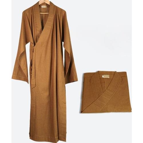 Unisex high quality cotton&linen Autumn&Spring zen lay uniforms buddha suits meditation gown Buddhist shaolin monk robe