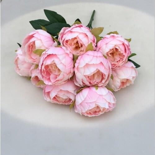 HIGHT Quality Large 10 Heads Vintage European Artificial Silk Flowers Fall Vivid Peony Fake Leaf Wedding Home Party Decoration