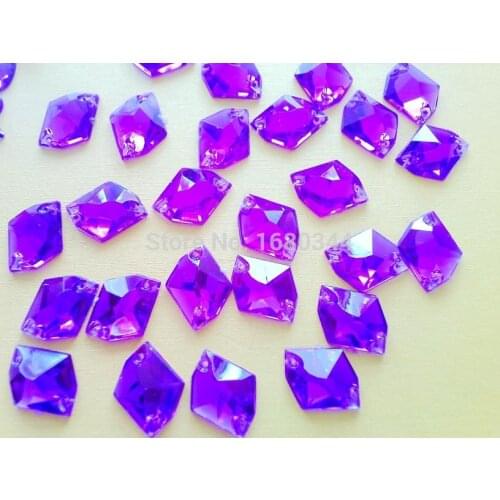 ZBROH Sew on rhinestones Purple colour 21*16mm cosmic shape flatback gem stones acryl crystal strass diamond 100pcs/lot