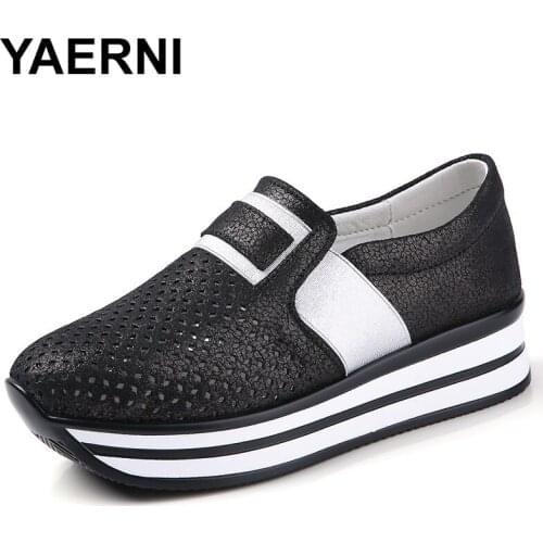 YAERNI Womens flat shoes; 2020 summer new hollowed-out breathable lightweight fashion shoes for women thick soled ladies casual