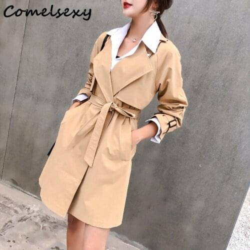 Comelsexy 2020 New Autumn Women Vogue Belt Turn Down Collar Long Trench Coat Casual OL Slim Fit Female Windproof Tops Outwear