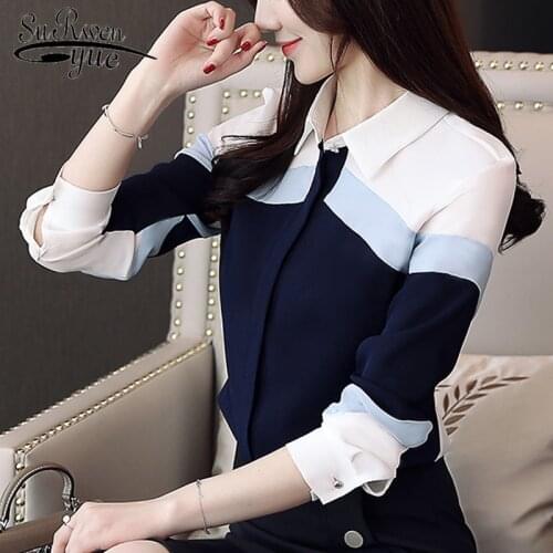 Feminine blouses 2021 long shirt women women tops chiffon shirt Striped Casual Office Ladies Women Shirt Turn-down Collar 5302