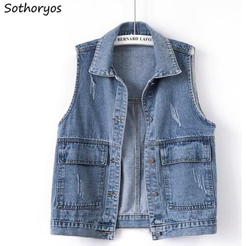 Denim Vests Women Couples Plus Size S-5XL Single Breasted Sleeveless Outerwear Autumn Simple Vintage Casual Pockets Stylish Warm