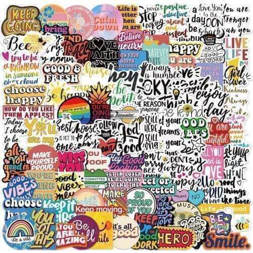 100pcs Color Inspirational English Phrases Stickers for Notebook Scrapbooking Craft Supplies Vintage Motivational Letter Sticker
