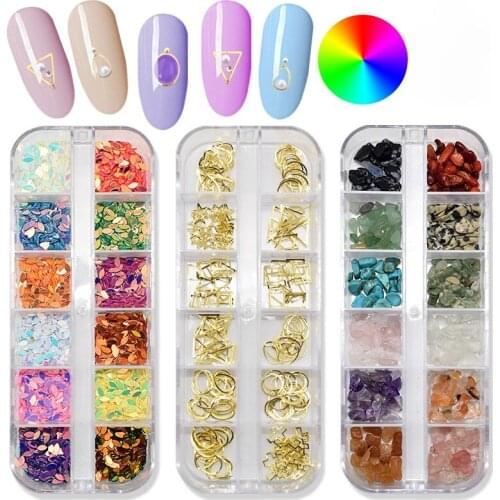 12 Grids/Box Special-Shaped Alloy Rivet Colorful Pearl Horse Eye Sequins Nail Sticker Manicure Jewelry Nail Decoration