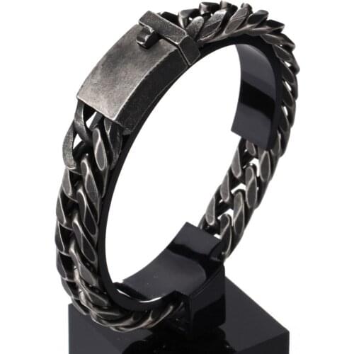 13mm New Arrive Titanium Stainless Steel Brushed Black Cuban Chain Bracelets Wristband Mens Biker Jewelry Christmas Gift 8.46"