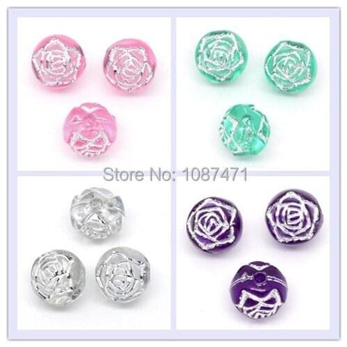 200Pcs 8mm 4 Colors Foil Flower Design Acrylic Beads Hole Size 1mm