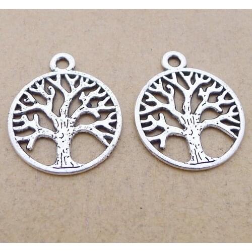 200pcs Tree Charms 20mm x 24mm DIY Jewelry Making Pendant antique silver color