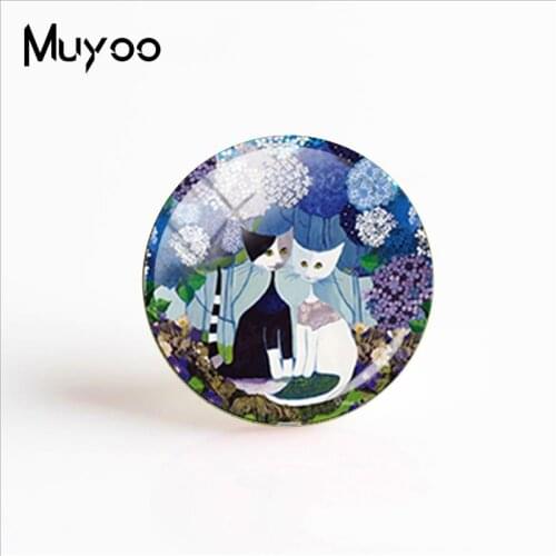2018 New Design Colorful Cats Family Glass Photo Cabochon 25mm Animal Lover Art Glass Dome Pendant Photo Jewelry
