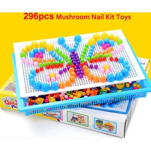 296pcs Mosaic Picture Puzzle Toy for Children Composite Intellectual Educational Mushroom Nail Kit Toys with Box