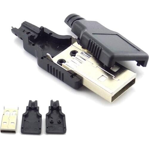 3 in 1 Type A Male 2.0 USB Socket Connector 4 Pin Plug With Black Plastic Cover Solder Type DIY Connector