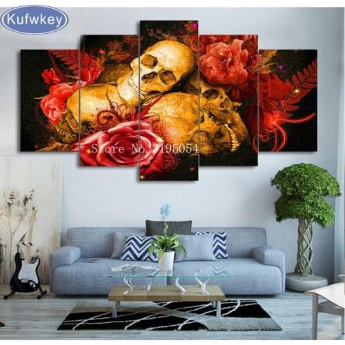 3d, Skull rose Pictures 5d DIY Diamond Painting flowers 5pcs Cross Stitch Kit Full Diamond Embroidery Diamond Mosaic Needlework
