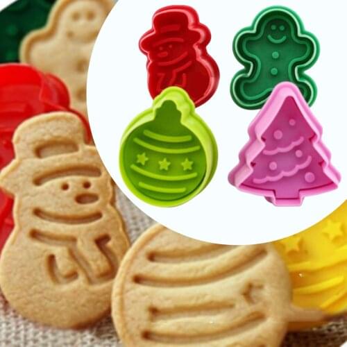 4 PCS DIY Cookies Cutter Christmas Tree Snowman Gingerbread Man Spring Pressing Cookies Mould Baking Cake Fondant Printing Mould