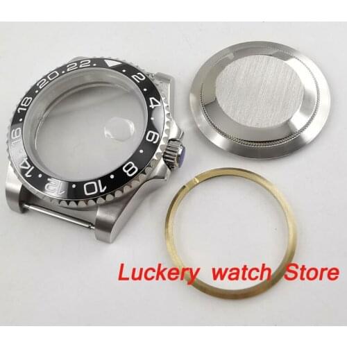 40mm GMT version Sapphire glass black ceramic bezel 316L stainless steel Watch Case fit ETA 2836 miyota 8215 movement-BK05