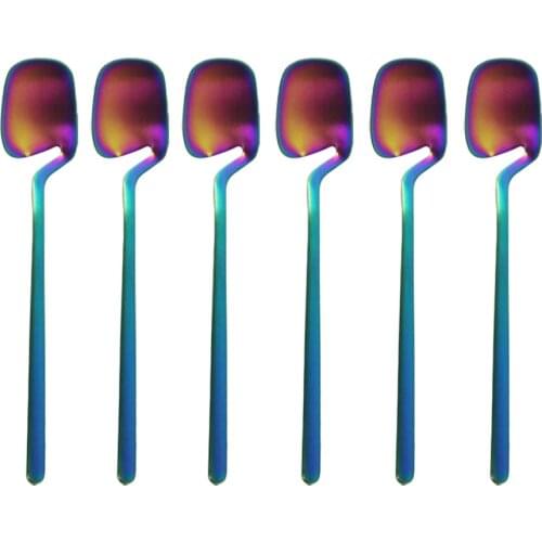 6Pcs 18/10 Stainless Steel Dessert Spoons Set Luxury Colorful Tea Spoon Set Long Handle Small Spoon Scoop Spoon Party Tablespoon