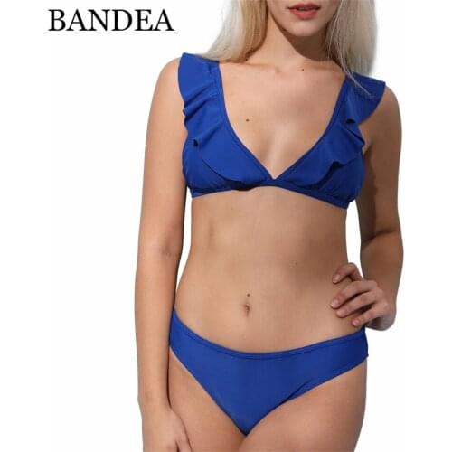 BANDEA Sexy Ruffle Bikini Set Women Solid Swimwear Brazilian Low Waist Swimsuit Female Push Up Biquini Padded Bathing Suit Beach