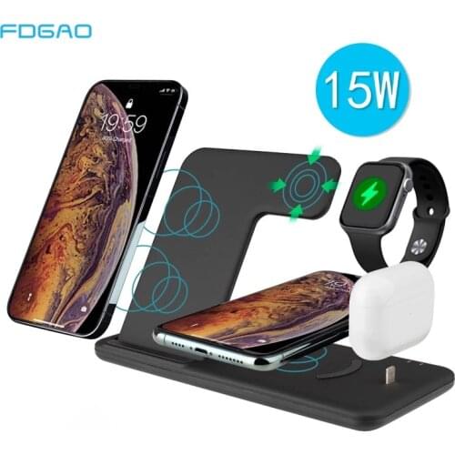 Qi Wireless Charger Fast Charging For iPhone 12 11 X 8 XS XR Apple Watch 6 SE 5 AirPods Pro Dock Station 15W 4 IN 1 Phone Holder