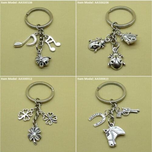 Keychain Keyring Carriage Baby Note Musical Music Bug Beetle Ladybug Insect Leaf Clover Lucky Head Hoof Horse Horseshoe Gun