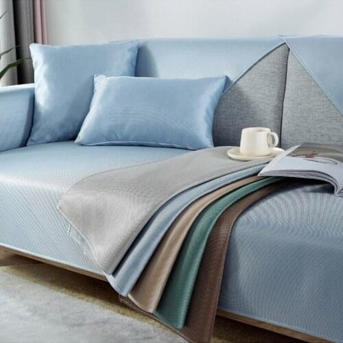Summer Ice Silk Solid Color Sofa Towel Non-slip Universal Cooling Sofa Cover For Living Room L Shaped Combinational Couch Cover