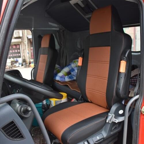 1×Full Seat Cover Special for Heavy Truck MAN TGX TGM TGS SITRAK Brown Leather Four Seasons