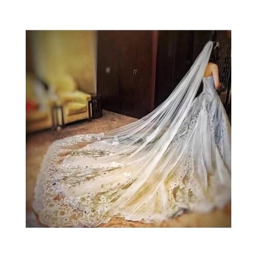JIN IS YARN 3 .5 Meter White Ivory Cathedral Wedding Veils Long Lace Edge Bridal Veil with Comb Wedding Accessories Bride