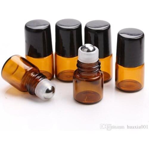 DHL Mini Essential Oil Glass Bottles 1ml/2ml Amber Roll on Bottle Stainless Steel Roller Ball Travel Oil Liquid Small Bottle