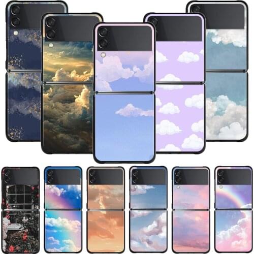For Samsung Galaxy Z Flip3 5G Case For Samsung Galaxy Z Flip 3 Zflip 5G Black Hard PC Cases Fashion Rainbow Cloud