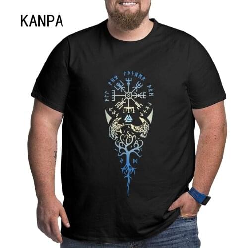 KANPA Viking Graphic Mens Cotton Oversized T Shirts Big Tall Man T-shirt Father Summer Short Sleeve Plus Size Tops Tee Shirt