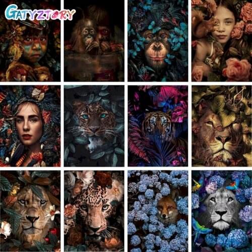 GATYZTORY DIY Painting By Numbers Flower Animal Oil Painting HandPainted Gift Canvas Drawing Home Decor