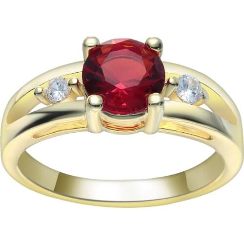 Hainon Cute Lovely Women Gold Color Ring Micro Paved Red CZ High Polished Wedding Engagemen Ring for Women Red Stone Jewelry
