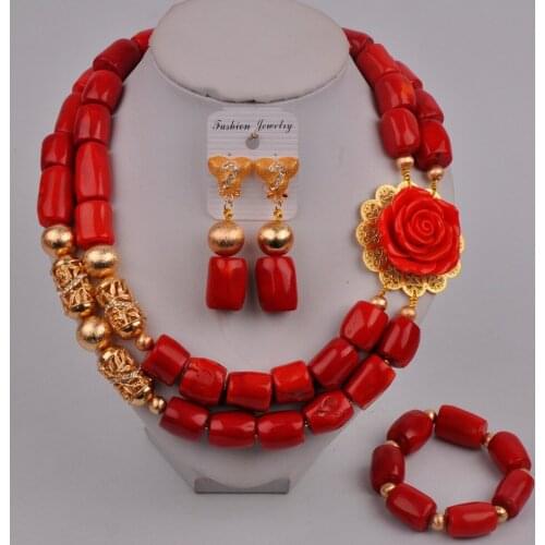 Fashion Red Coral Jewelry Nigerian Coral Necklace Costume African Jewelry Set Women Bridal Jewelry Sets 314-B4
