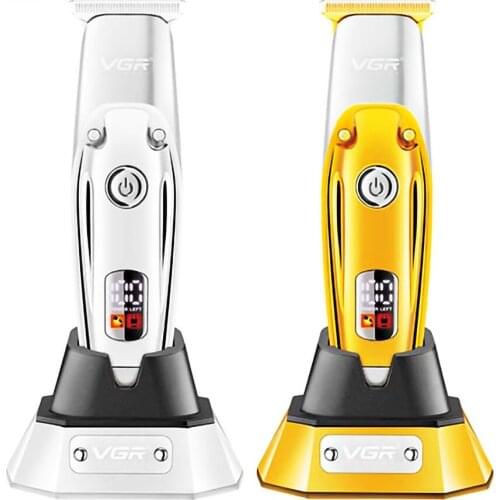 VGR Hair Clipper Personal Care Barber New Trimmer For Men Full Metal LED Liquid Crystal Display Charging Base Hair Styling