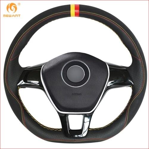 MEWANT Black Leather Black Suede Car Steering Wheel Cover for Volkswagen VW Golf 7 Mk7 New Polo Jetta Passat B8 Tiguan Sharan