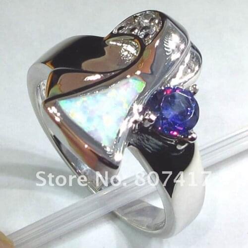 Fleure Esme fashion Wedding Rings Jewelry for Noble women Purple Cubic Zirconia and white opal Rhodium Plated R189 size 6 7 8 9