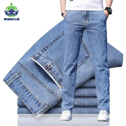 2021 New Classic Style Mens Light blue Jeans Men Cotton Casual Business Stretch Denim Trousers Male Fashion Brand Pants 28-38
