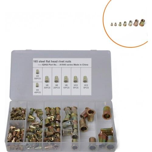 165 Box Mounted Color Steel Rivet Nuts M3 / 4 / 5 / 6 / 8 / 10 / 12 Combined Rivet Nut Set