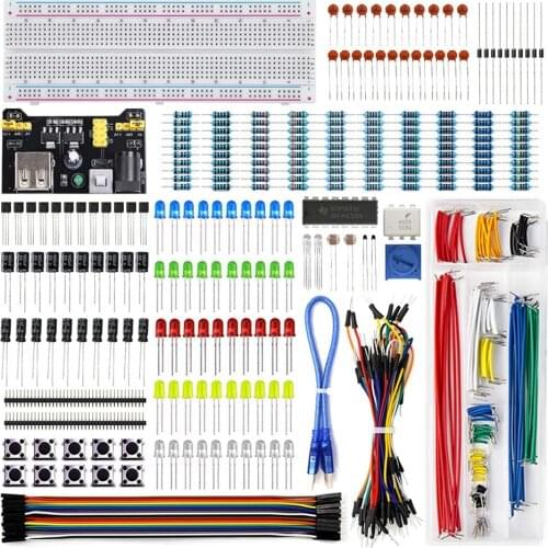 Electronics Component Fun Kit Power Supply Module Jumper Wire 830 Pin Breadboard Precision Potentiometer Resistor for Arduino