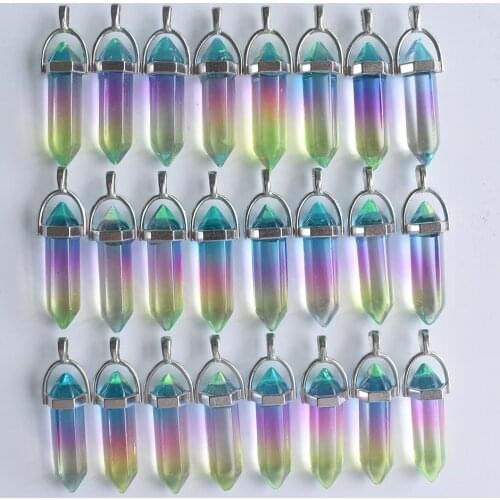 New Fashion glass colorfull pillar Point charm pendants for jewelry pendants making 24pcs/lot Wholesale free shipping