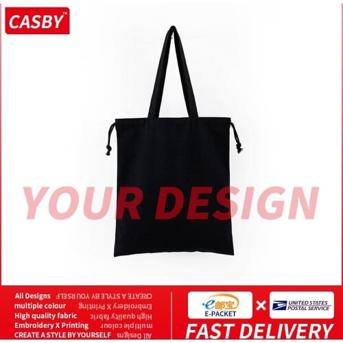 New Simple Print Top-handle Bags Casual Private Custom Pattern Drawstring Pocket DIY Design Solid Color Canvas Pouch LSBD7002