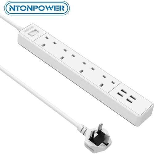 NTONPOWER Extension Leads with USB Socket 4 Gang UK Power Plug Electrical Power Strip with 1.8M Extension Cord for Home Desktop
