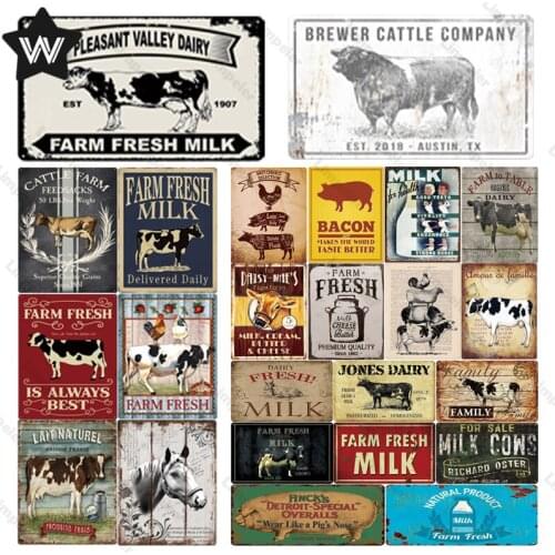 Farm Fresh Tin Sign Vintage Metal Signs Decor Cow Metal Farm House Decor Milk Wall Stickers Tin Poster for Club Farm Metal Decor